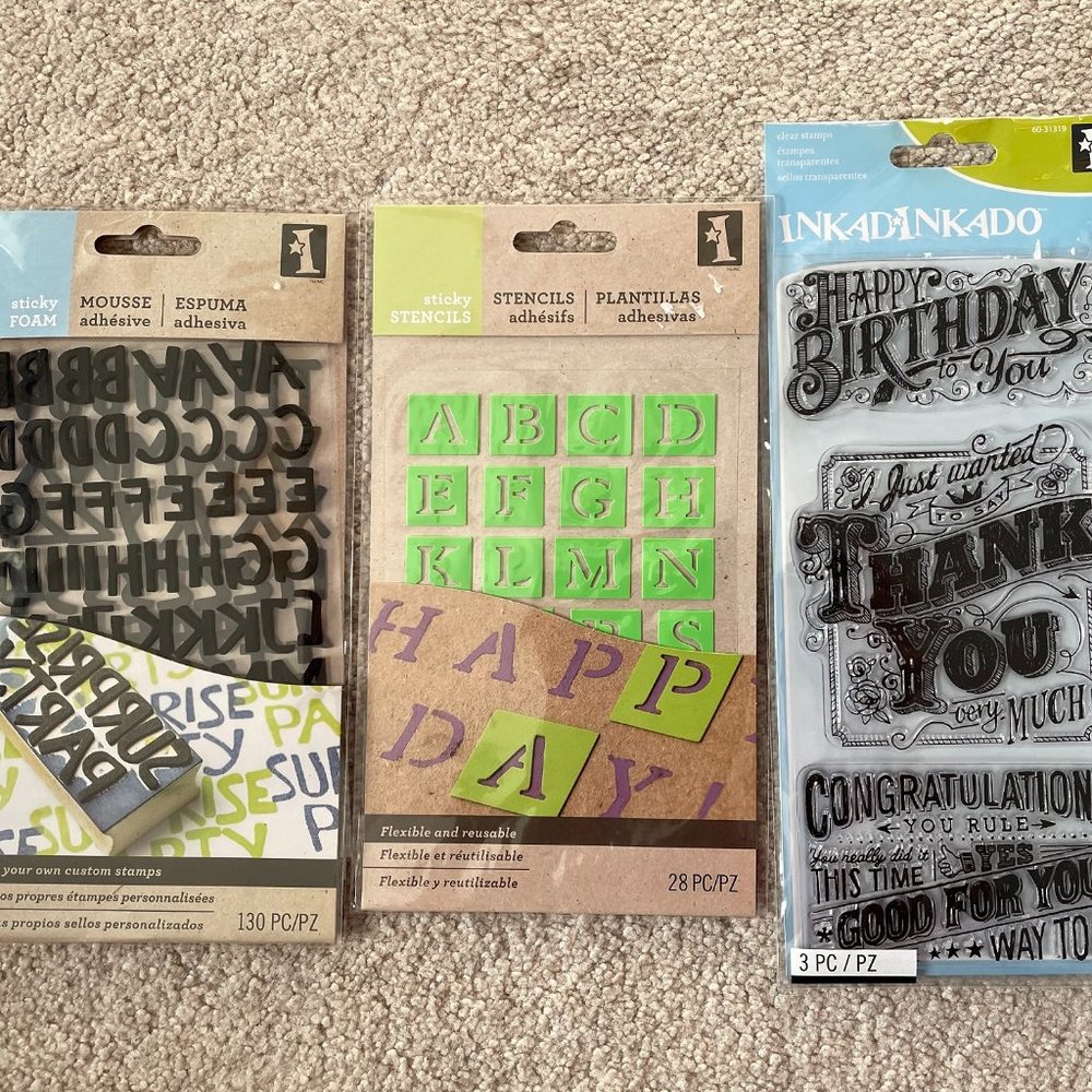 Inkadinkado Lot NIP: Sticky Foam Letters,  Sticky Stencil Letters, Clear Stamps